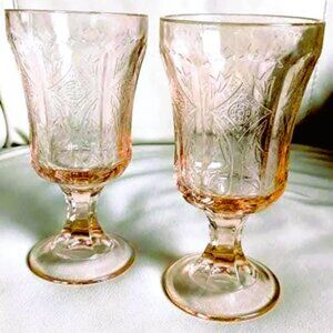 Vintage Madrid Recollection Pink By Federal Glass  Set of 2 Goblets